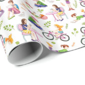 Belebtes Girls-Wasserfarbenmuster Geschenkpapier (Rolleneckpunkt)