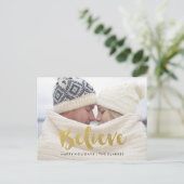 Beleive | Gold Shimmer Holiday Postkarte (Stehend Vorderseite)