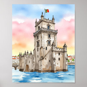 Belem Tower Lissabon Portugal Aquatercolor Poster