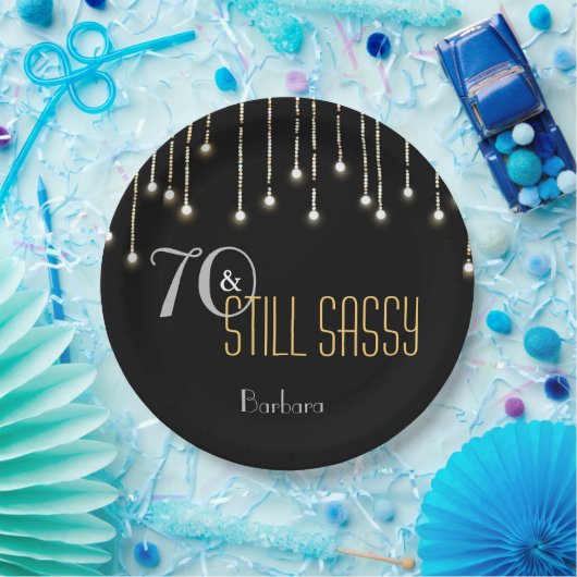 Beleuchtet freche schwarze silberne Schnur des Pappteller (Party)