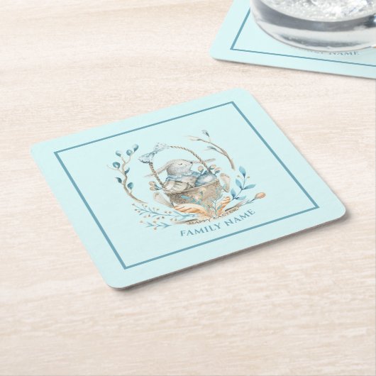 Beleuchtet in einem Osterkorb Happy Oaster Text Rechteckiger Pappuntersetzer (angewinkelt)