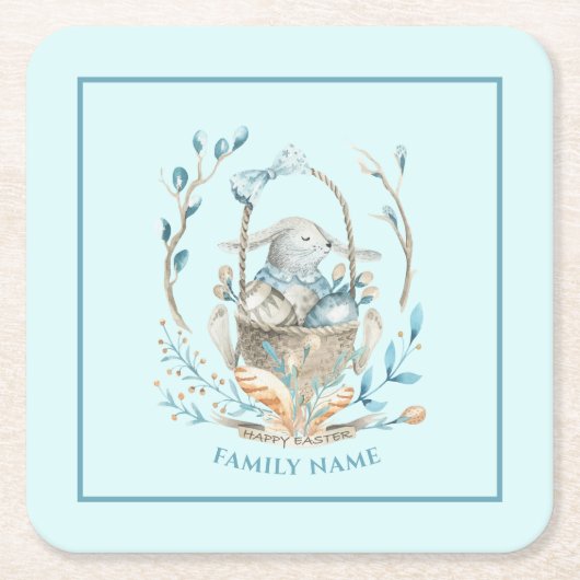 Beleuchtet in einem Osterkorb Happy Oaster Text Rechteckiger Pappuntersetzer (Vorderseite)