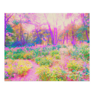 Beleuchtete rosa und korallenrote Gartenlandschaft Poster