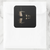 Beleuchtete Windmühlen am Nachtaufkleber Quadratischer Aufkleber (Tasche)