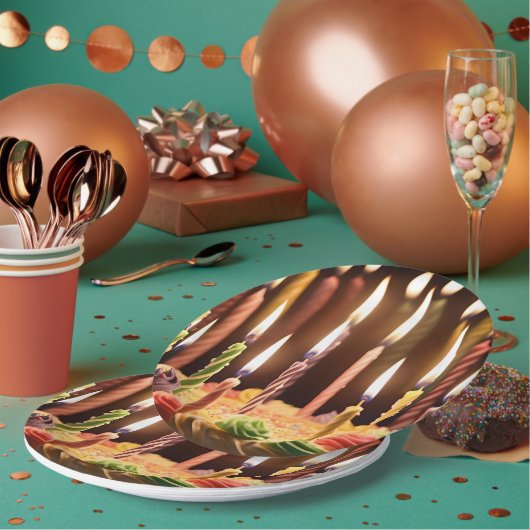 Beleuchtete Wünsche: Glühende Kerzen Tageskuchen Pappteller (Multi)