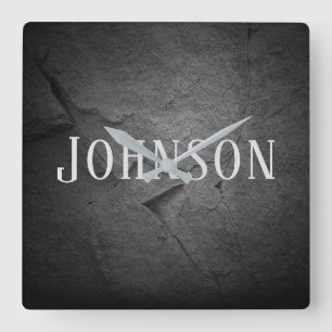 Beleuchteter schwarzer Schieferstein mit Namen Quadratische Wanduhr