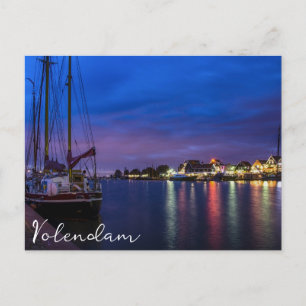 Beleuchteter Volendam-Hafen nachts Postkarte
