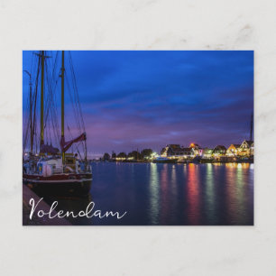 Beleuchteter Volendam-Hafen nachts Postkarte