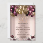 Beleuchtung, Burgund Glitzer Balloons 93. Geburtst Einladung (Vorderseite)