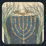 Beleuchtung einer Menorah, aus Quadratischer Aufkleber<br><div class="desc">Illumination of a menorah,  from the jwish Cervera Bible,  1299 | von Joseph Asarfati | Art Location: Instituto da Biblioteca Nacional,  Lissabon,  Portugal | Französische Künstler | Image Collection number: XIR161985</div>