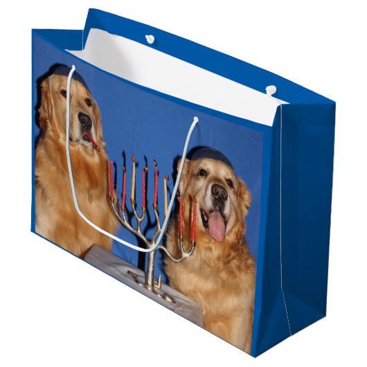 Beleuchtung golden retriever-Chanukkas Menorah Große Geschenktüte (Vorderseite Schrägansicht)
