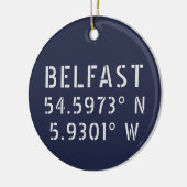 Belfast Latitude Längengrad Keramik Ornament (Links)