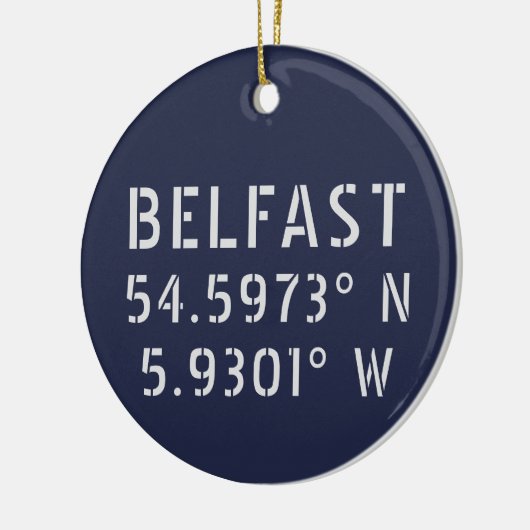 Belfast Latitude Längengrad Keramik Ornament (Links)