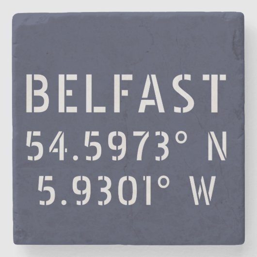 Belfast Latitude Longitude Steinuntersetzer (Vorderseite)