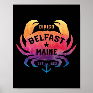 Belfast Maine Souvenir Dirigo Krabbe Bunt Regenbog Poster