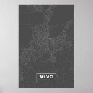 Belfast, Nordirland (weiß auf schwarz) Poster