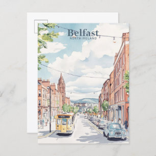 Belfast North Ireland Gouache Illustration Travel Postkarte
