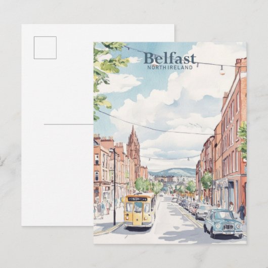 Belfast North Ireland Gouache Illustration Travel Postkarte (Vorne/Hinten)