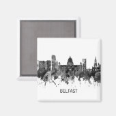 Belfast Northern Ireland Skyline BW Magnet (Vorderseite/Rückseite)