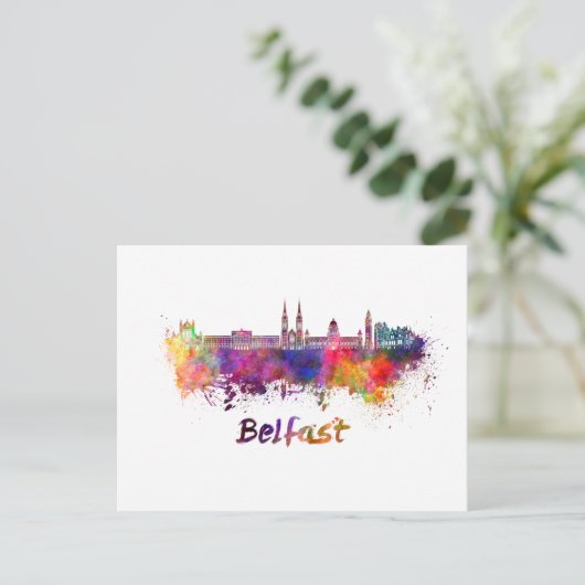 Belfast Skyline in Aquarellfarbe Postkarte (Stehend Vorderseite)