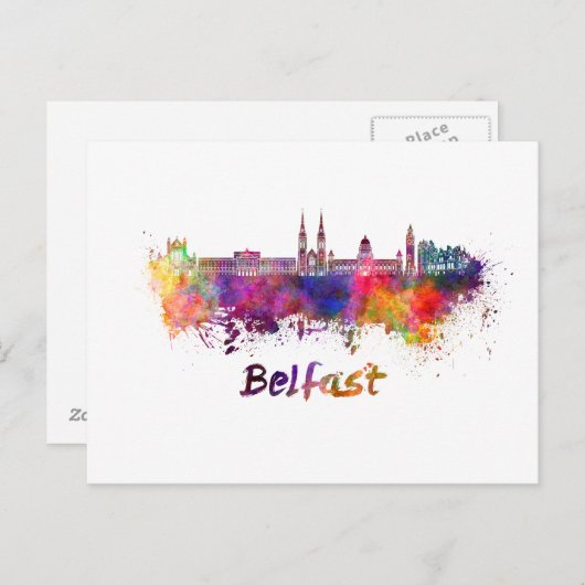 Belfast Skyline in Aquarellfarbe Postkarte (Vorne/Hinten)