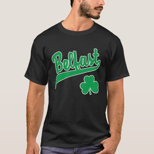 Belfast Sports Script Shamrock Green Print White O T-Shirt (Vorderseite)
