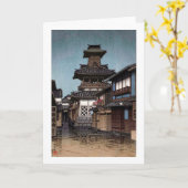 Belfry in Tokama, Hasui Kawase, Woodcut Karte (Gelbe Blume)