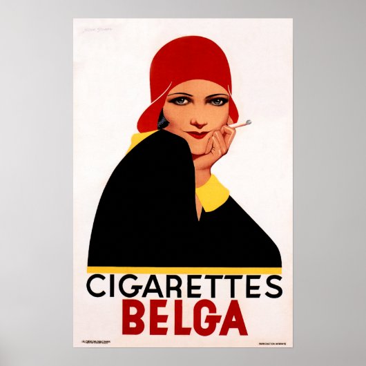 BELGA CIGARETTES Belgien Zigarre Vintag Art Deco Poster (Vorne)