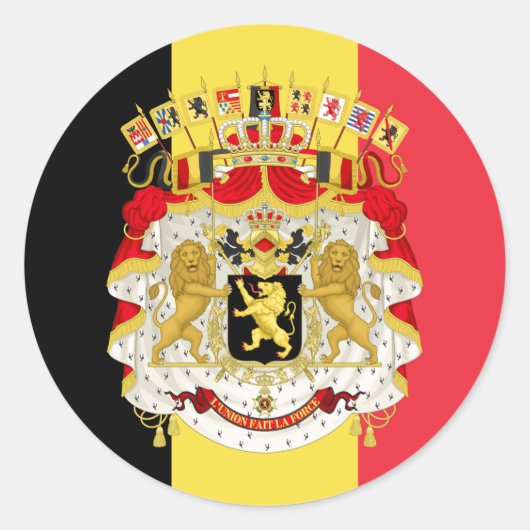 Belgian Flag & Coat of Arms, Flag of Belgium Runder Aufkleber (Vorderseite)