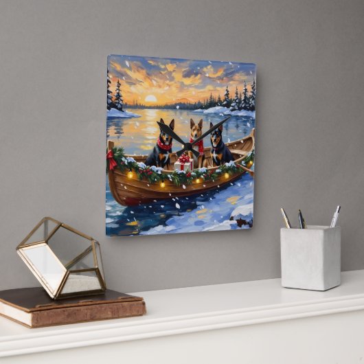Belgian Malinois Christmas Boat Holiday Quadratische Wanduhr (Büro)