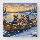 Belgian Malinois Christmas Boat Holiday Quadratische Wanduhr (Vorderseite)