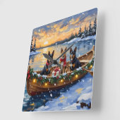 Belgian Malinois Christmas Boat Holiday Quadratische Wanduhr (Winkel)