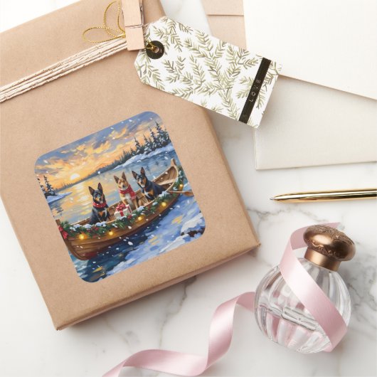 Belgian Malinois Christmas Boat Holiday Quadratischer Aufkleber (Schenken)