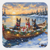 Belgian Malinois Christmas Boat Holiday Quadratischer Aufkleber (Vorderseite)
