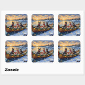 Belgian Malinois Christmas Boat Holiday Quadratischer Aufkleber (Blatt)