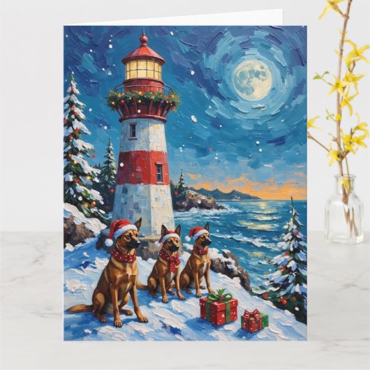 Belgian Malinois Christmas Lighthouse Holiday Karte (Gelbe Blume)