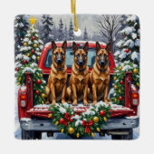 Belgian Malinois Christmas Red Truck Holiday Keramikornament (Vorderseite)