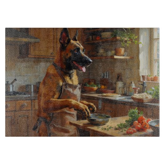 Belgian Malinois Cooking in Kitchen Schneidebrett (Vorderseite)