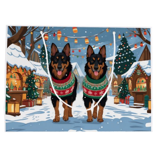 Belgian Malinois Dogs Christmas Snow Holiday  Große Geschenktüte (Rückseite)