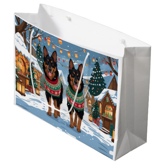 Belgian Malinois Dogs Christmas Snow Holiday  Große Geschenktüte (Vorderseite Schrägansicht)