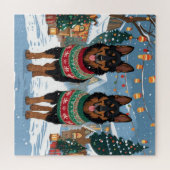 Belgian Malinois Dogs Christmas Snow Holiday  Puzzle (Horizontal)