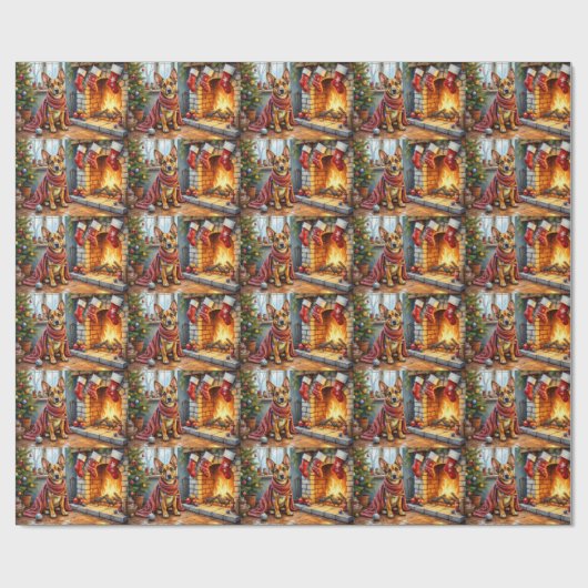 Belgian Malinois Fireplace with Christmas Lights Geschenkpapier (Flach)