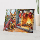 Belgian Malinois Fireplace with Christmas Lights Karte (Vorderseite)