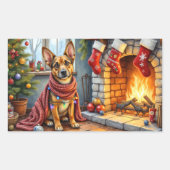 Belgian Malinois Fireplace with Christmas Lights Rechteckiger Aufkleber (Vorderseite)