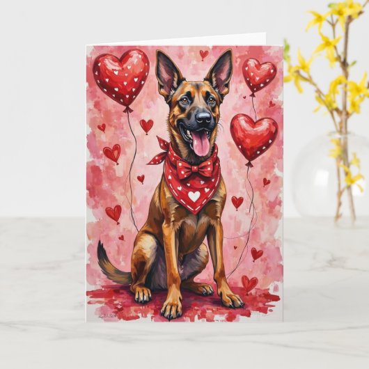 Belgian Malinois Valentine’s Day Dog with Hearts Karte (Gelbe Blume)
