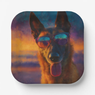 Belgian Malinois Wearing Sunglasses Pappteller