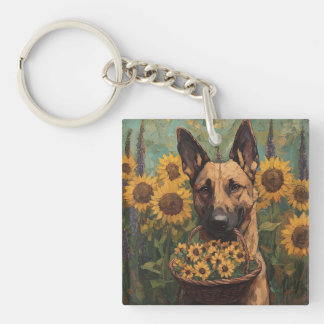 Belgian Malinois with a Basket of Sunflowers Schlüsselanhänger