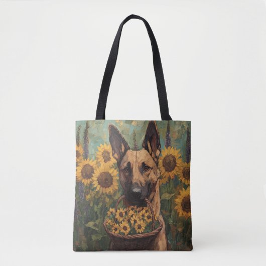 Belgian Malinois with a Basket of Sunflowers Tasche (Vorderseite)