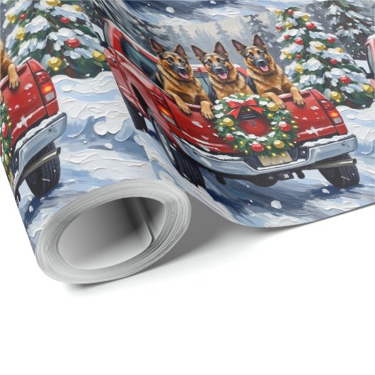 Belgian Shepherd Christmas Red Truck Holiday Geschenkpapier (Rolleneckpunkt)