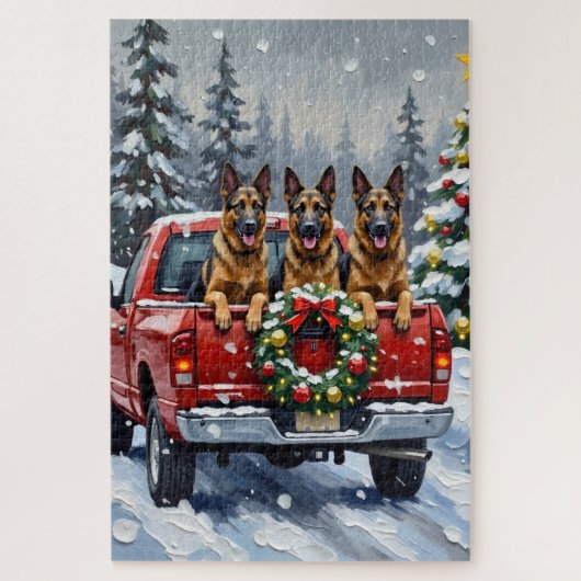 Belgian Shepherd Christmas Red Truck Holiday Puzzle (Vertikal)